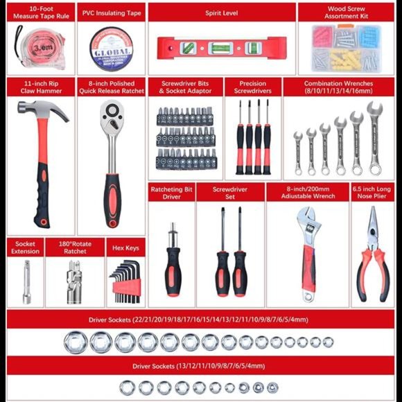 Father's Day 146 Piece General Household Hand Tool Set with Solid Carrying - Picture 2 of 7